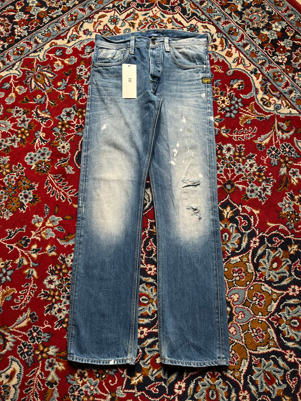 G-Star Raw GS RAW 01 Distressed Paint Splatter Straight Fit JEANS - 32