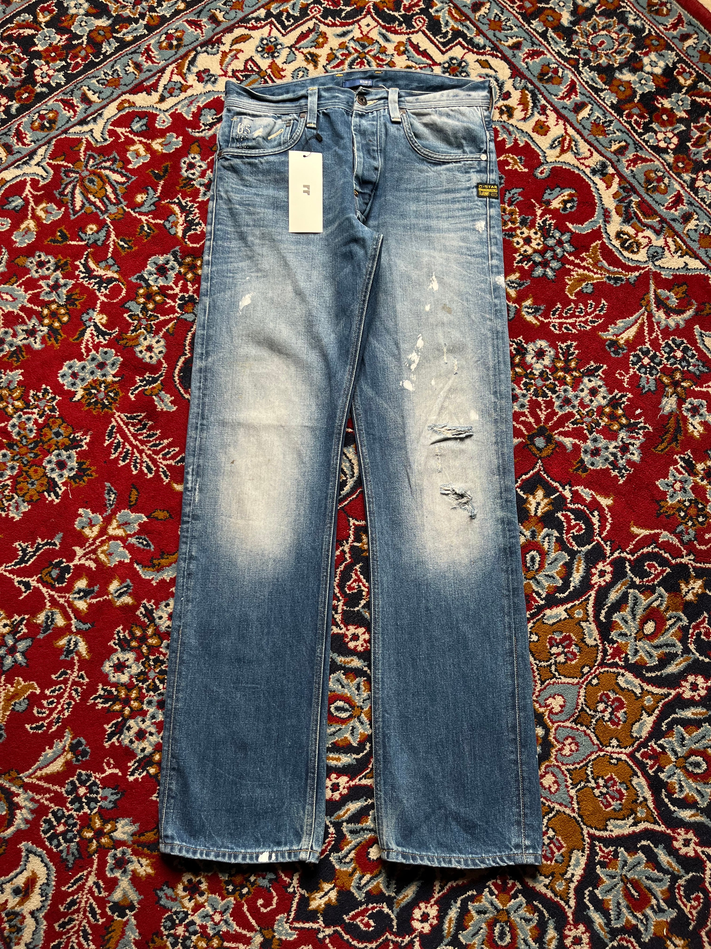 G-Star Raw GS RAW 01 Distressed Paint Splatter Straight Fit JEANS - 32