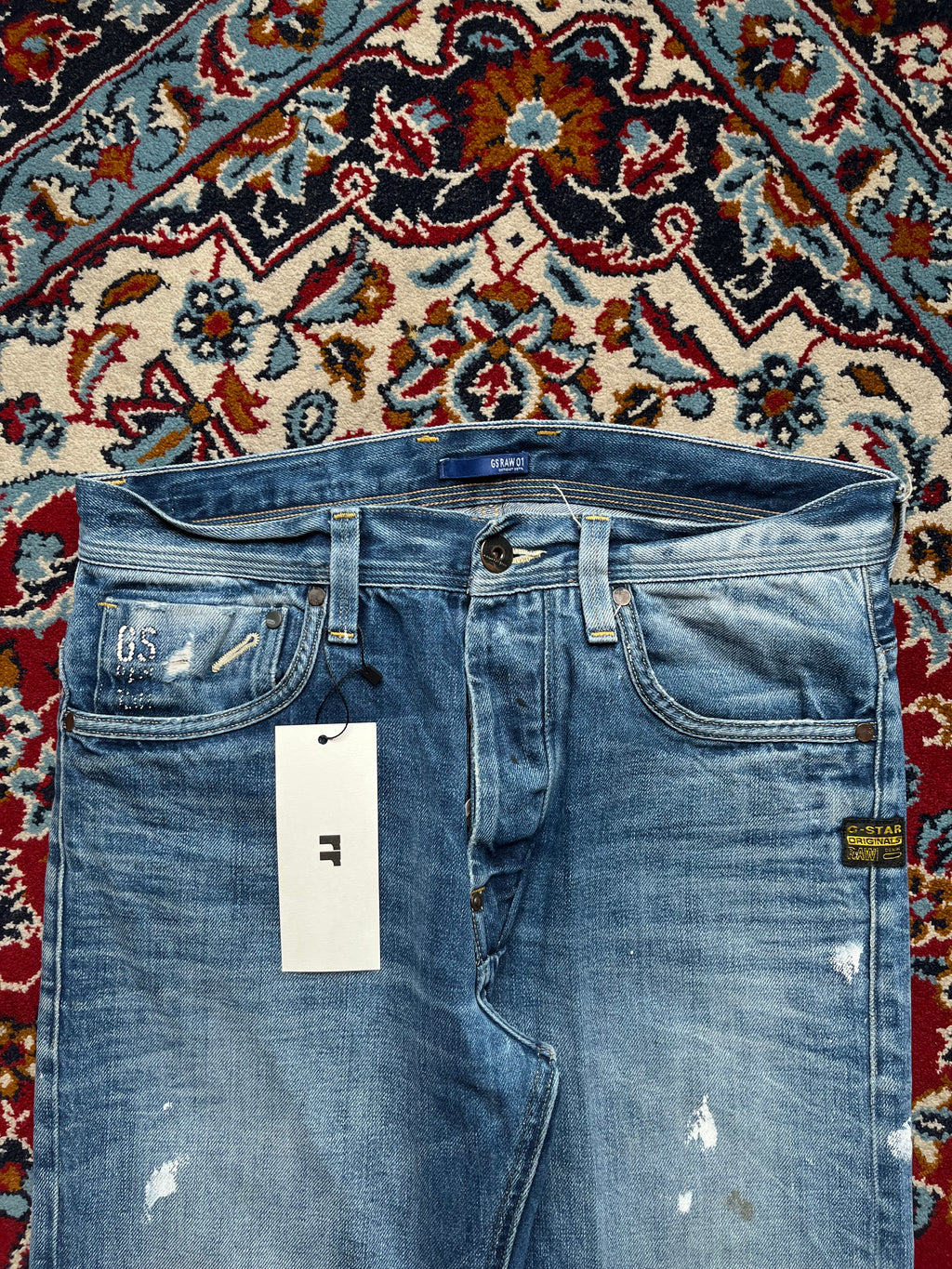 G-Star Raw GS RAW 01 Distressed Paint Splatter Straight Fit JEANS - 32