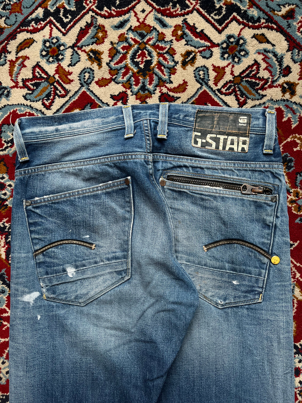 G-Star Raw GS RAW 01 Distressed Paint Splatter Straight Fit JEANS - 32