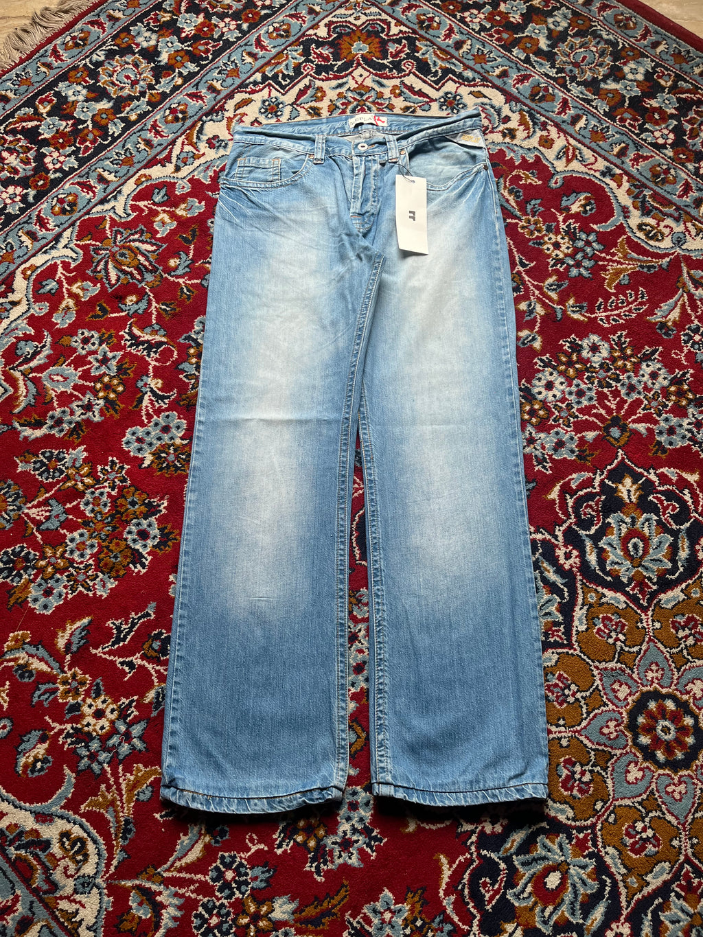 Vintage Replay Wide FIT Embroidered Spellout Light WashED JEANS - 32