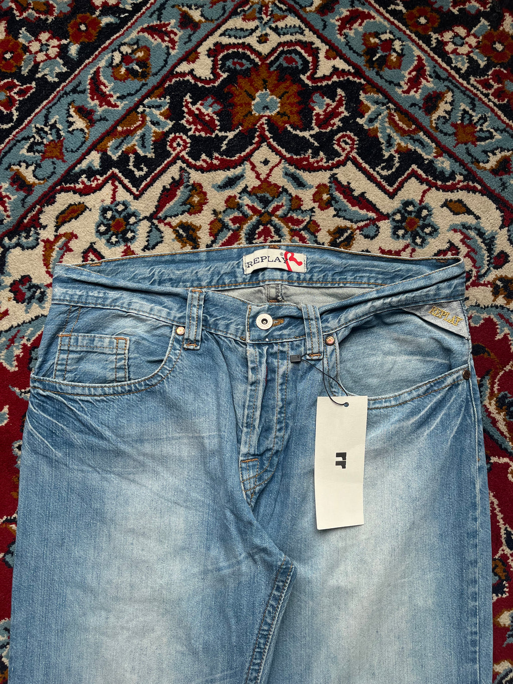 Vintage Replay Wide FIT Embroidered Spellout Light WashED JEANS - 32