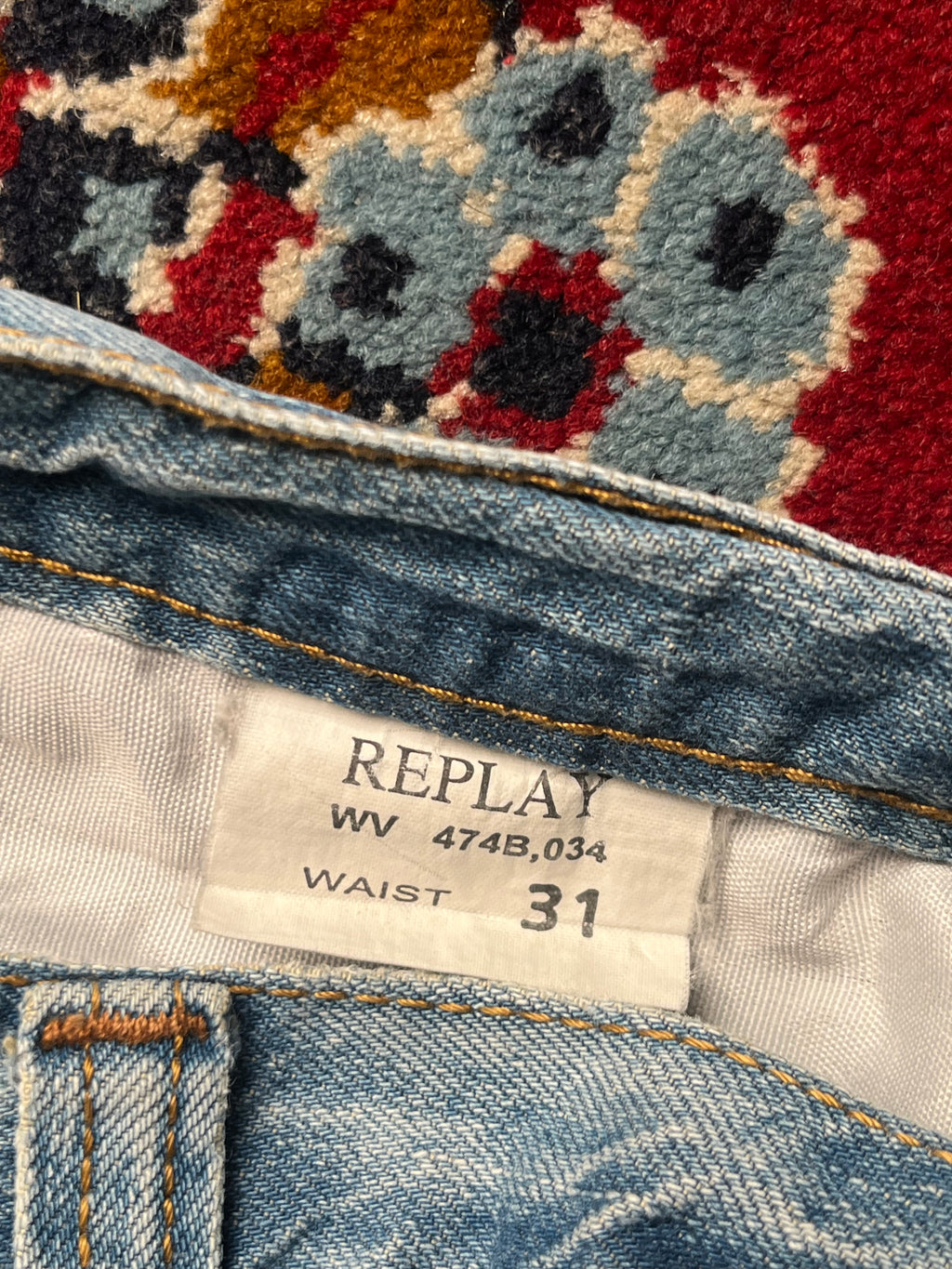Vintage Replay Wide FIT Embroidered Spellout Light WashED JEANS - 32
