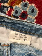 Vintage Replay Wide FIT Embroidered Spellout Light WashED JEANS - 32