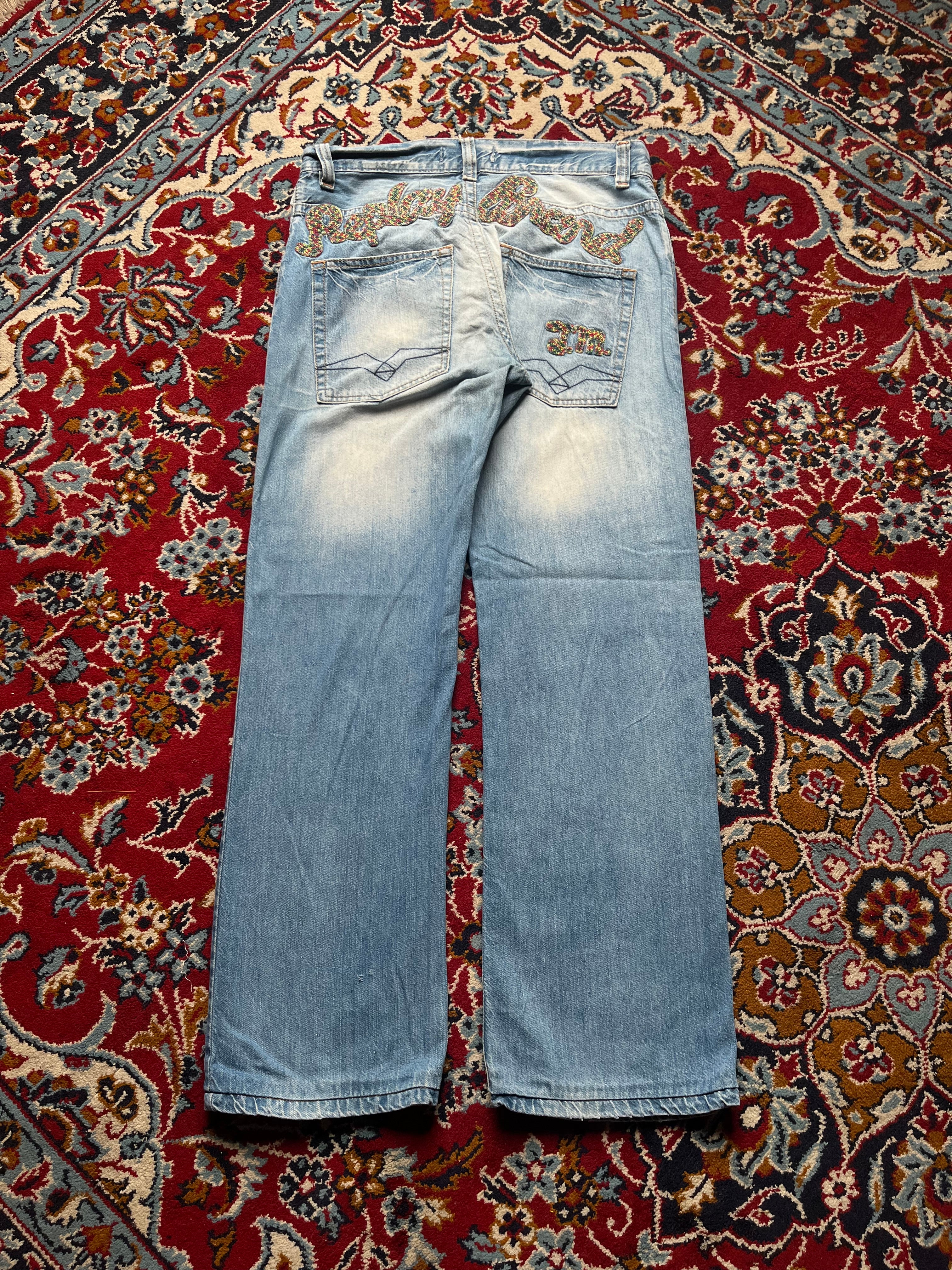 Vintage Replay Wide FIT Embroidered Spellout Light WashED JEANS - 32