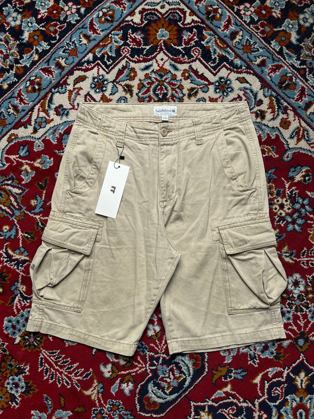 Saddlebred Khaki Cotton Casual Cargo Shorts - 30