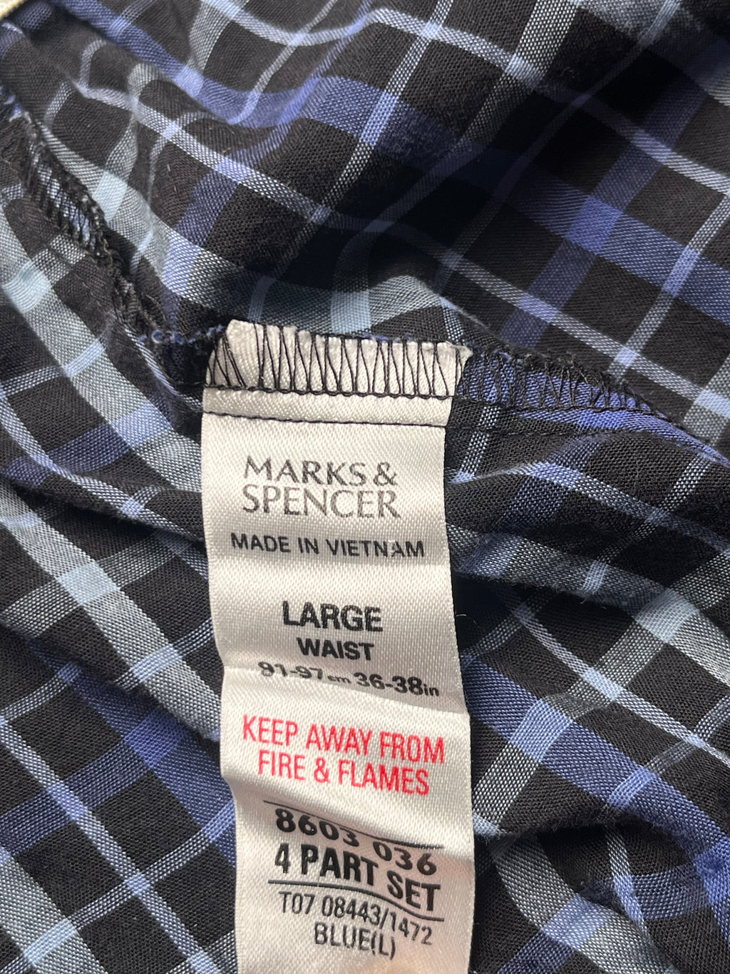 Marks & Spencer Men Blue Black Check Elastic Waist Pajama - 34