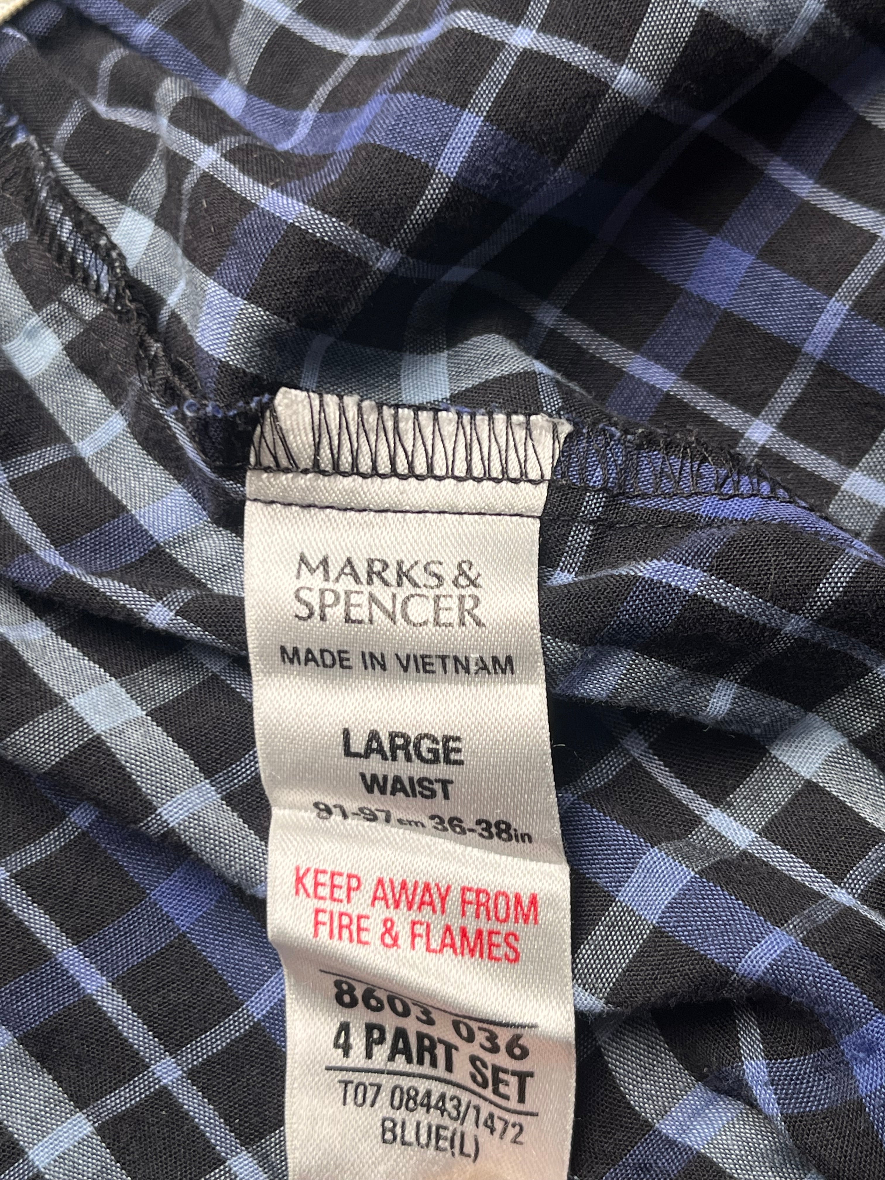 Marks & Spencer Men Blue Black Check Elastic Waist Pajama - 34
