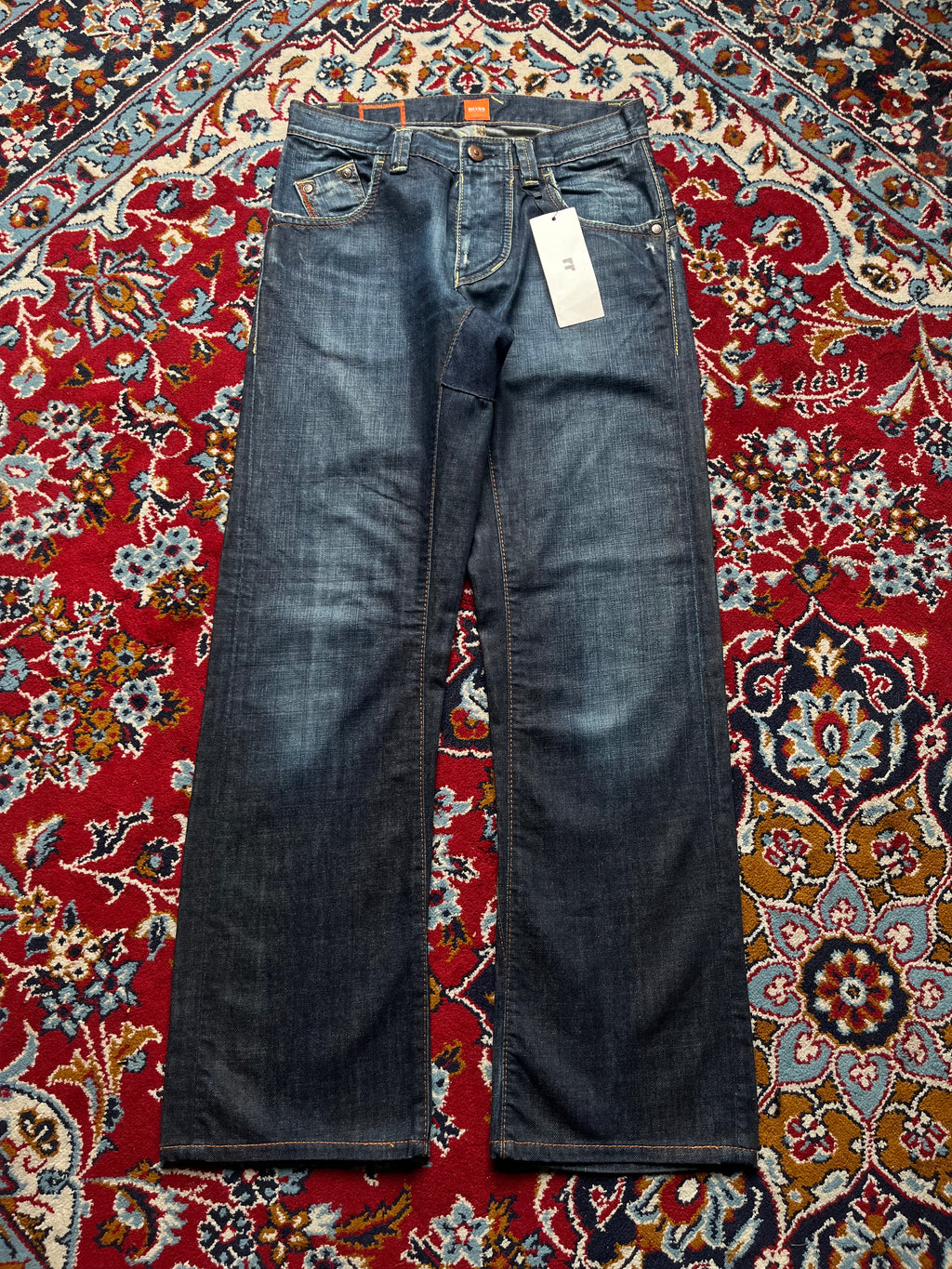 Vintage Hugo Boss Distressed Stitching Details Straight BOOTCUT Dark WashED JEANS - 30