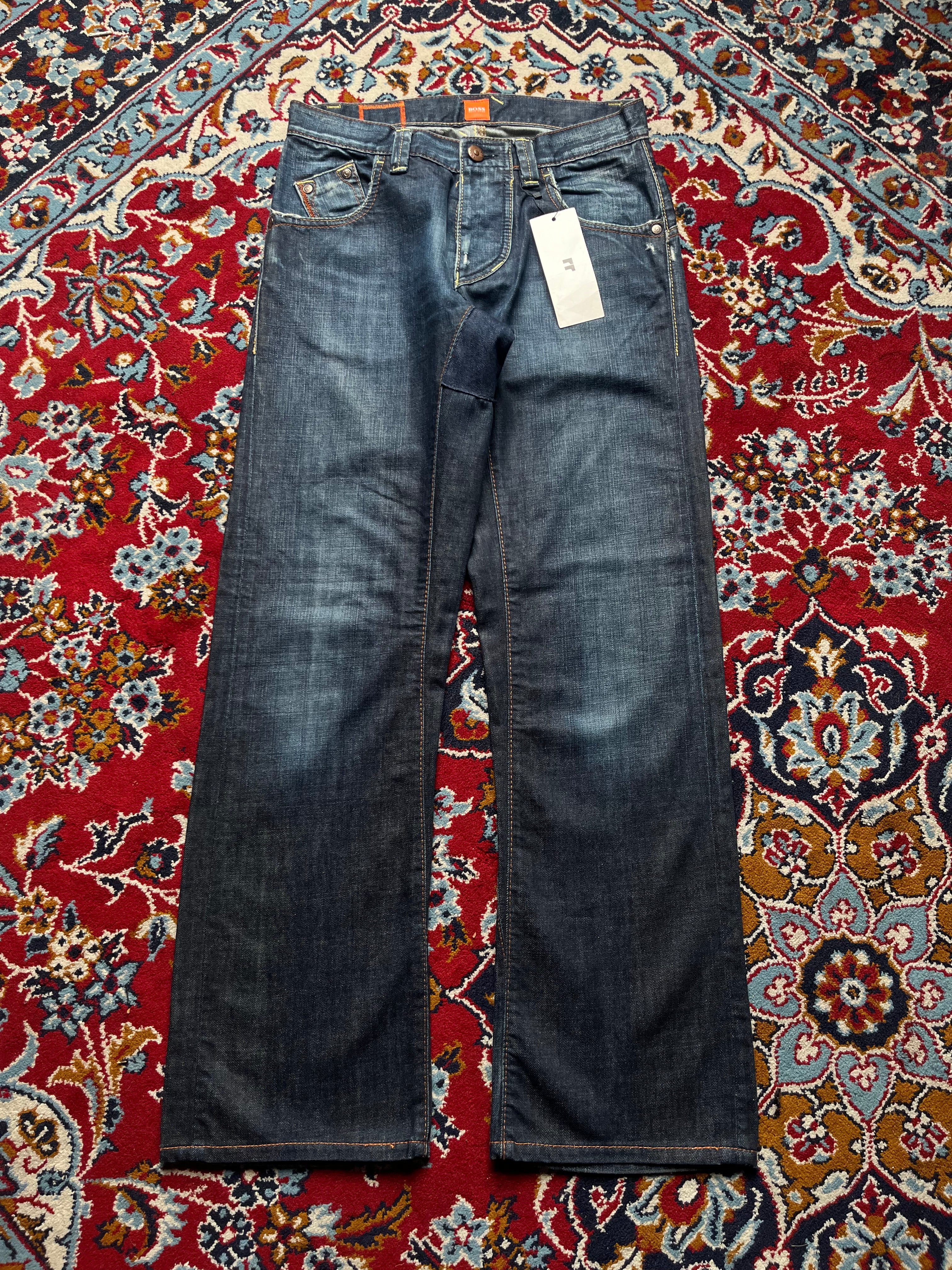 Vintage Hugo Boss Distressed Stitching Details Straight BOOTCUT Dark WashED JEANS - 30