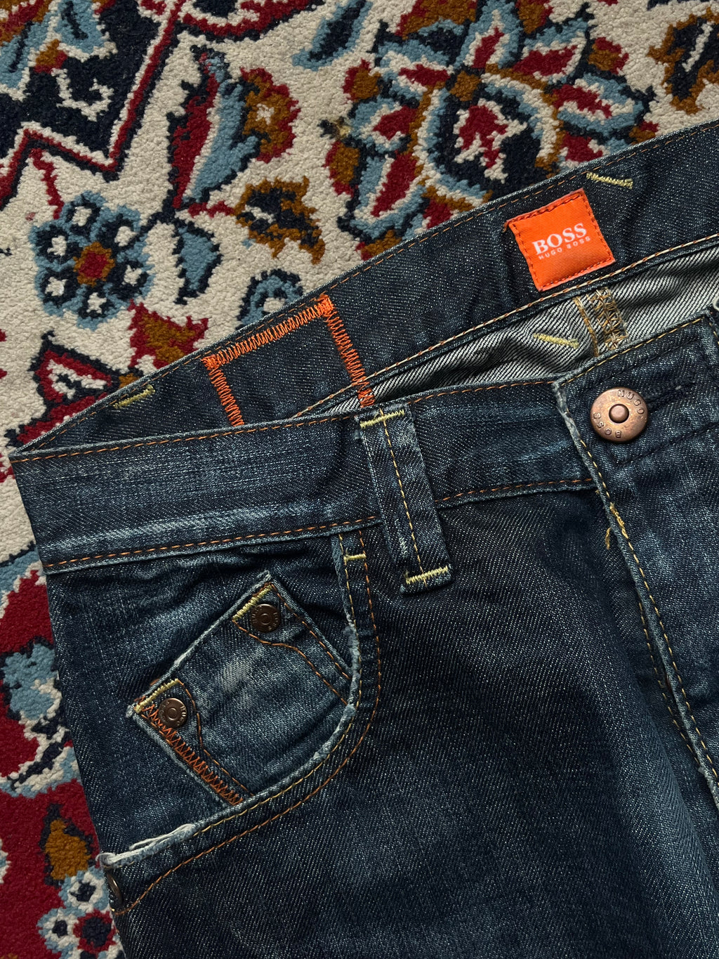 Vintage Hugo Boss Distressed Stitching Details Straight BOOTCUT Dark WashED JEANS - 30