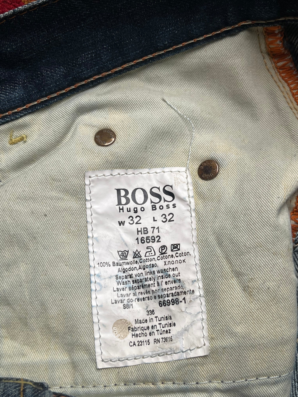 Vintage Hugo Boss Distressed Stitching Details Straight BOOTCUT Dark WashED JEANS - 30