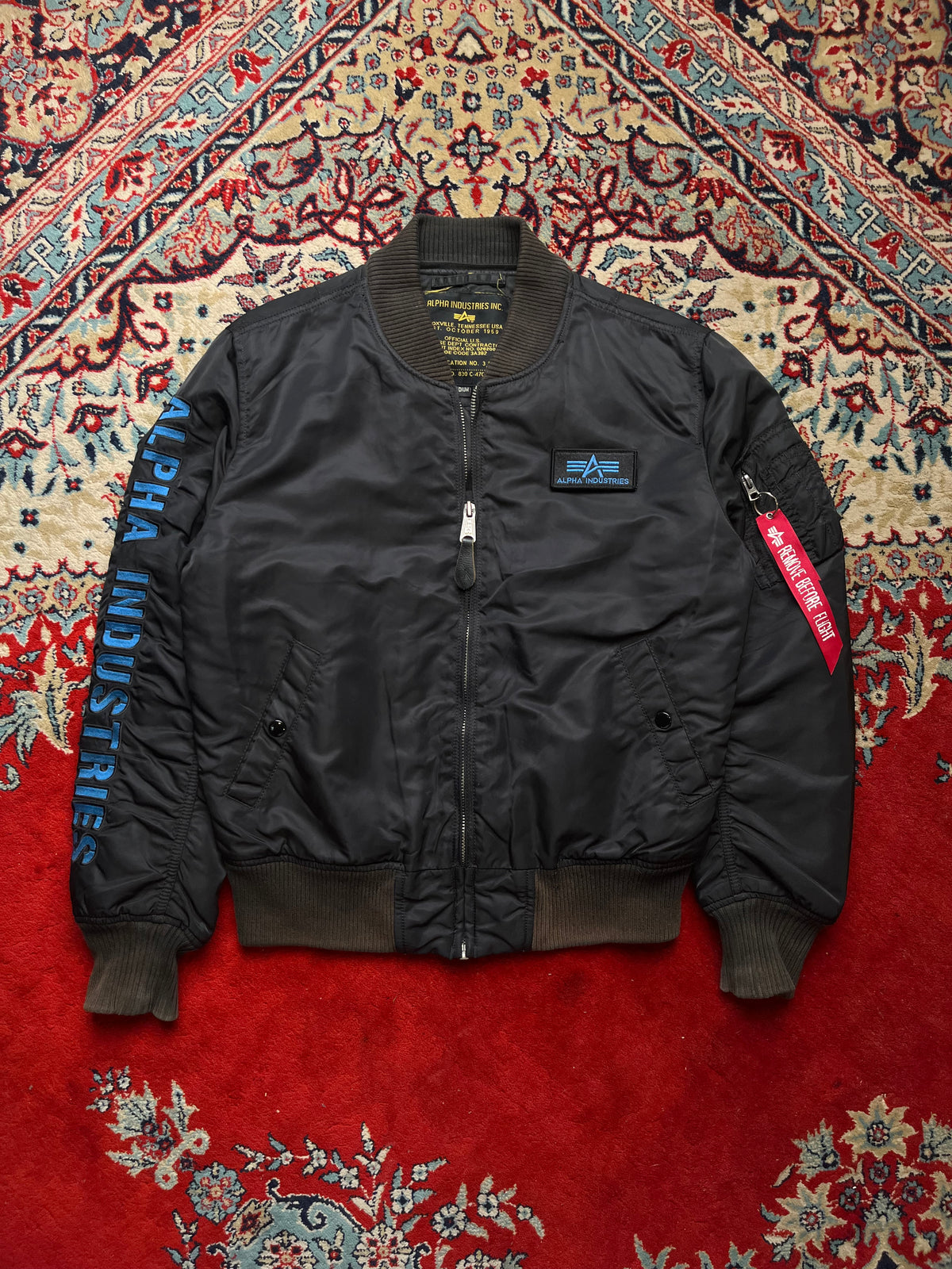 Alpha Industries Embroidered Sleeve MA-1 Padded Flight Bomber Jacket - L