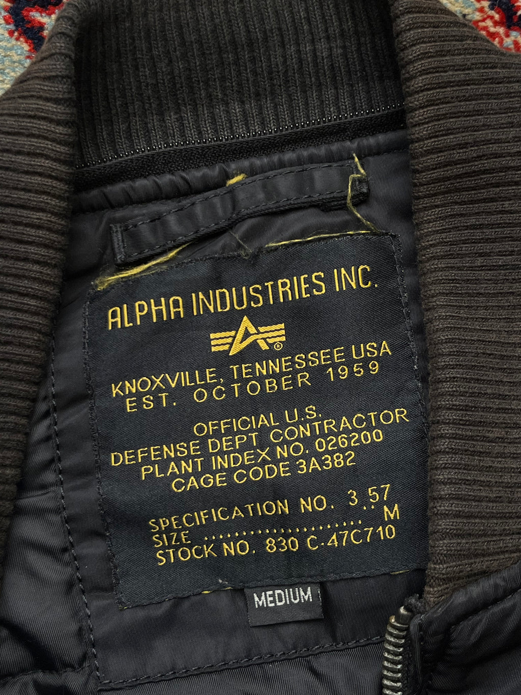 Alpha Industries Embroidered Sleeve MA-1 Padded Flight Bomber Jacket - L