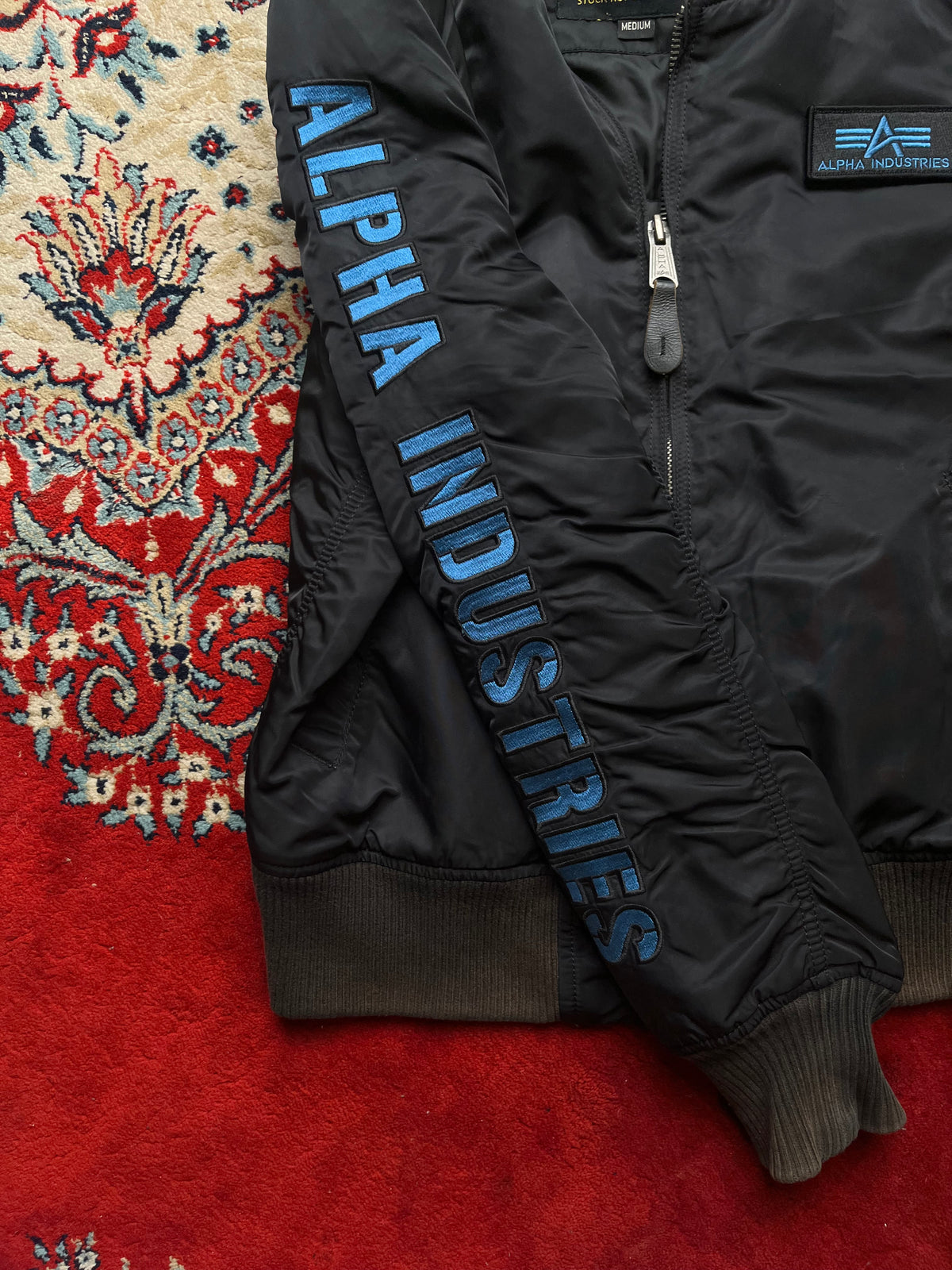 Alpha Industries Embroidered Sleeve MA-1 Padded Flight Bomber Jacket - L