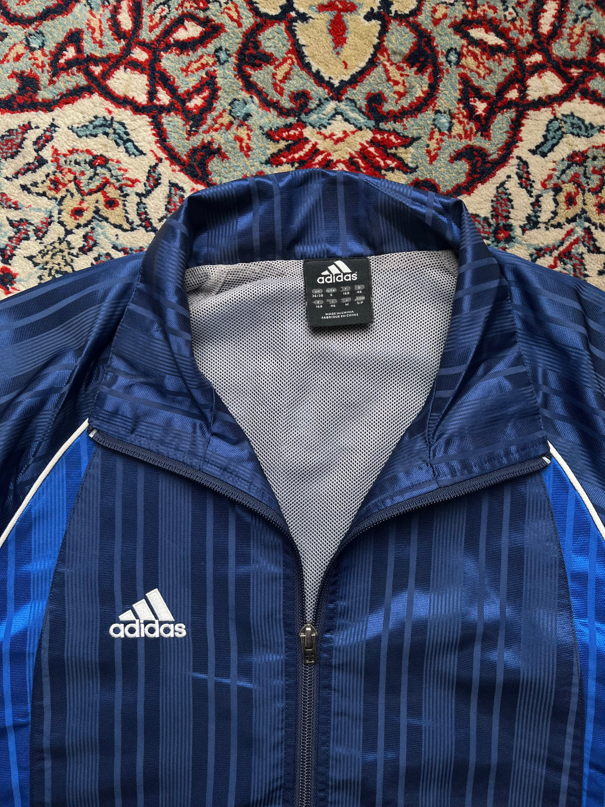 Vintage 90s Adidas Shiny Striped Mesh Lined Full Zip Track Jacket - M