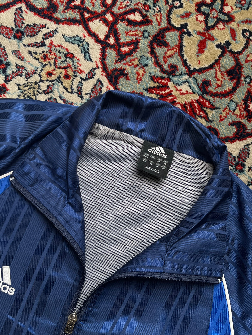 Vintage 90s Adidas Shiny Striped Mesh Lined Full Zip Track Jacket - M