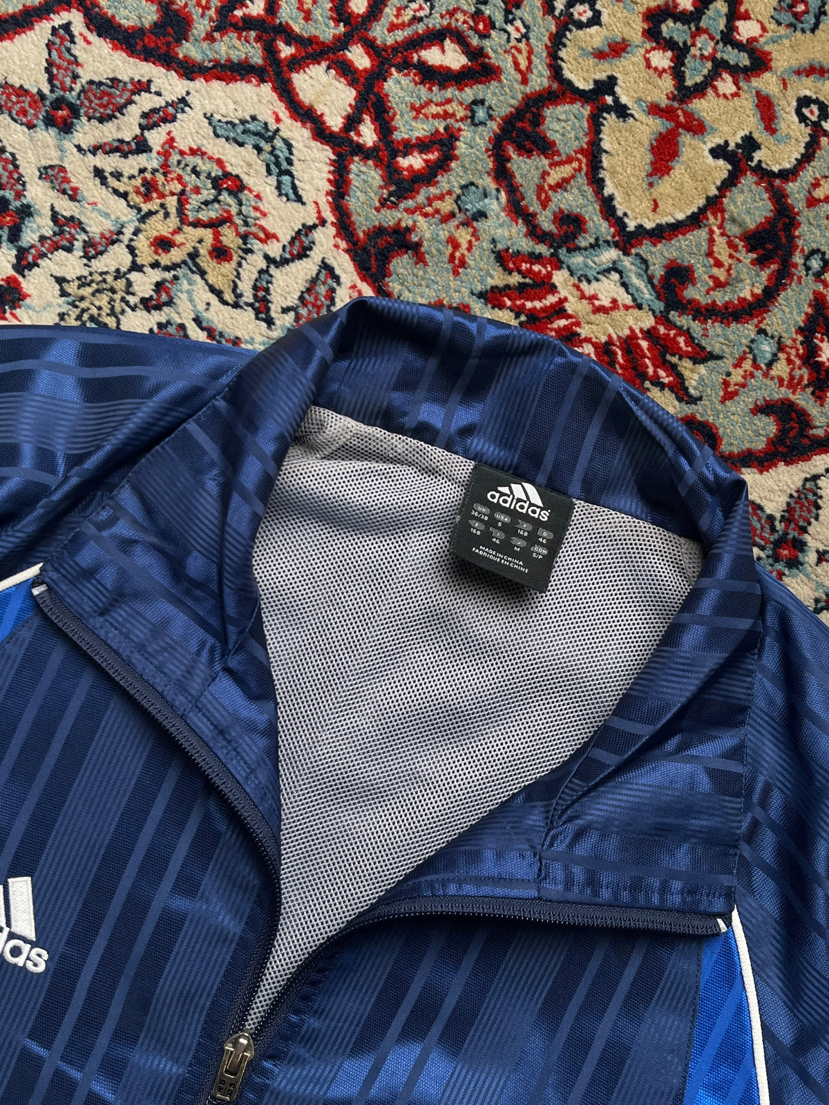 Vintage 90s Adidas Shiny Striped Mesh Lined Full Zip Track Jacket - M