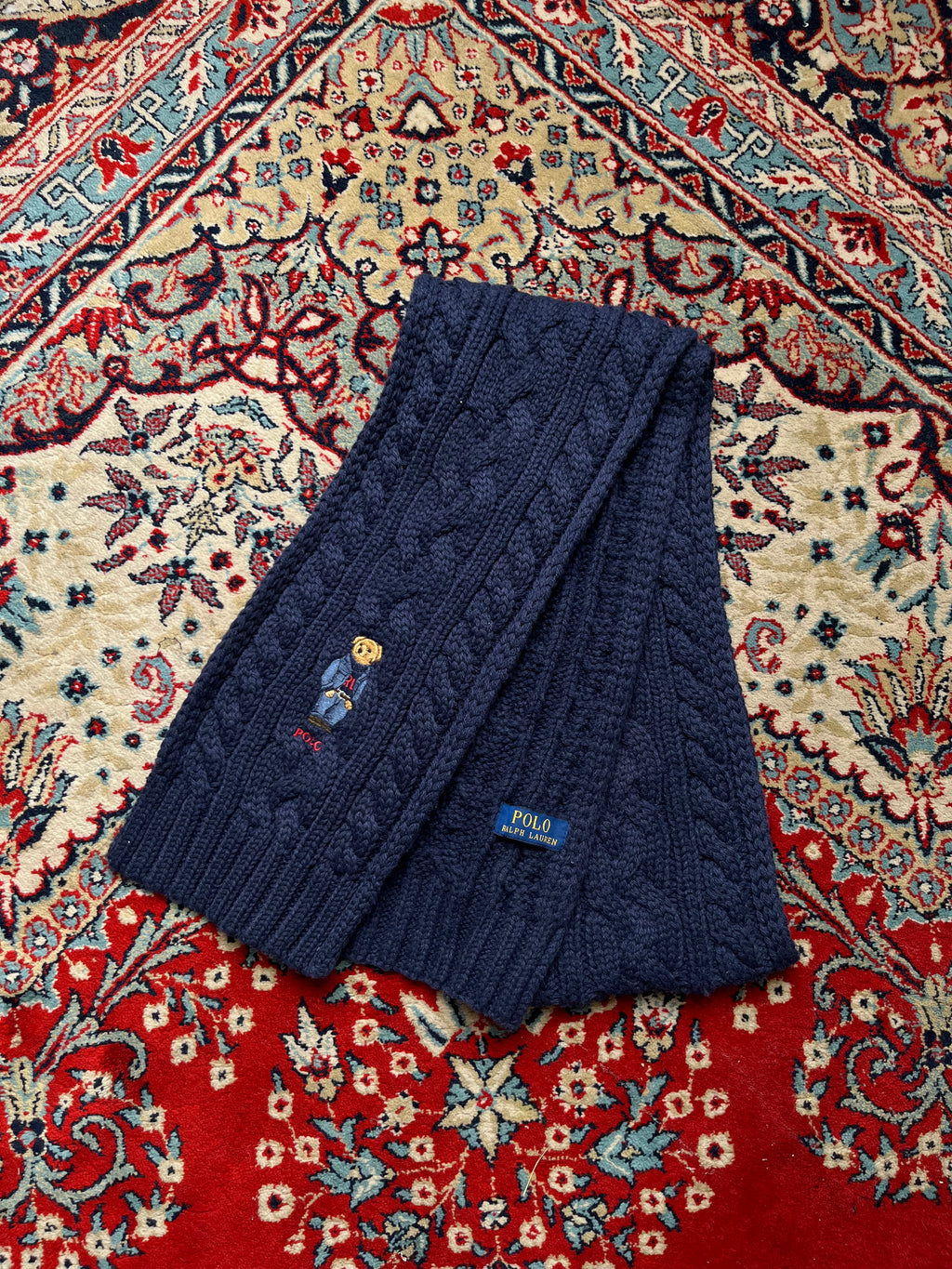 Polo Ralph Lauren Embroidered Polo Bear Navy Knit Scarf