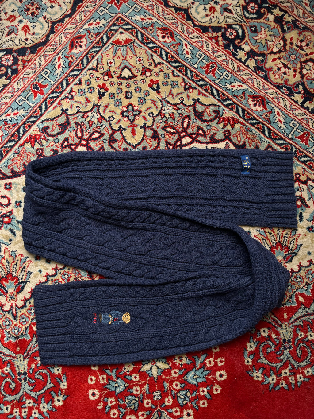 Polo Ralph Lauren Embroidered Polo Bear Navy Knit Scarf
