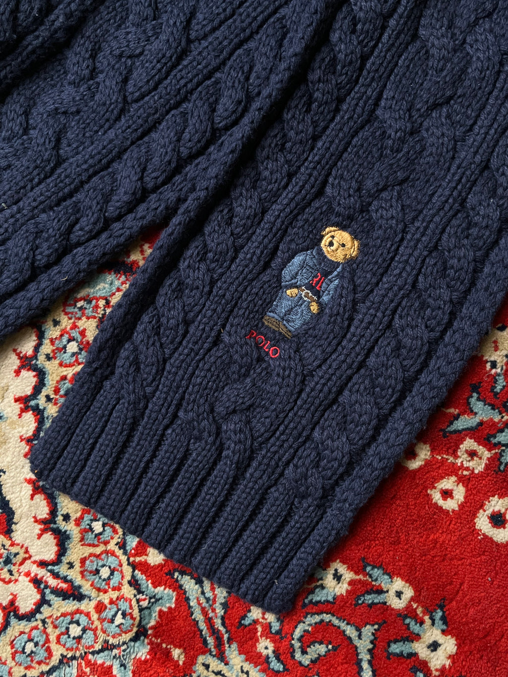Polo Ralph Lauren Embroidered Polo Bear Navy Knit Scarf