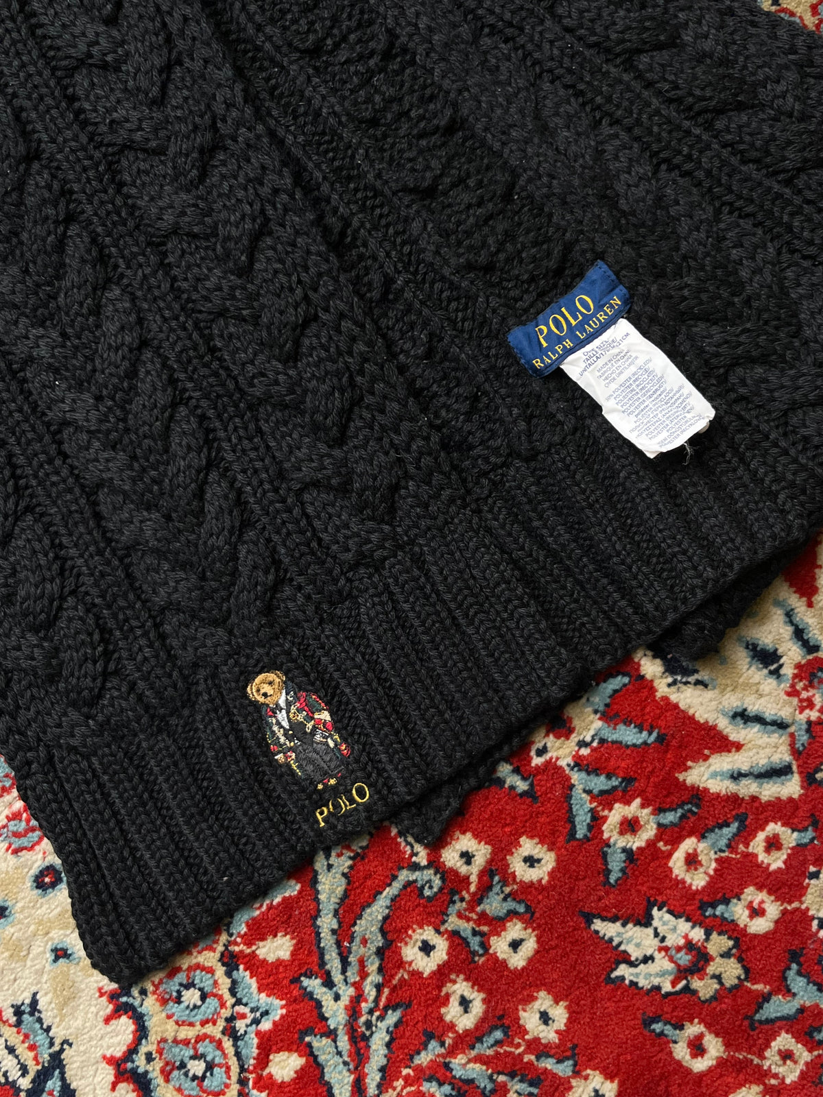 Polo Ralph Lauren Embroidered Tuxedo Polo Bear Black Knit Scarf
