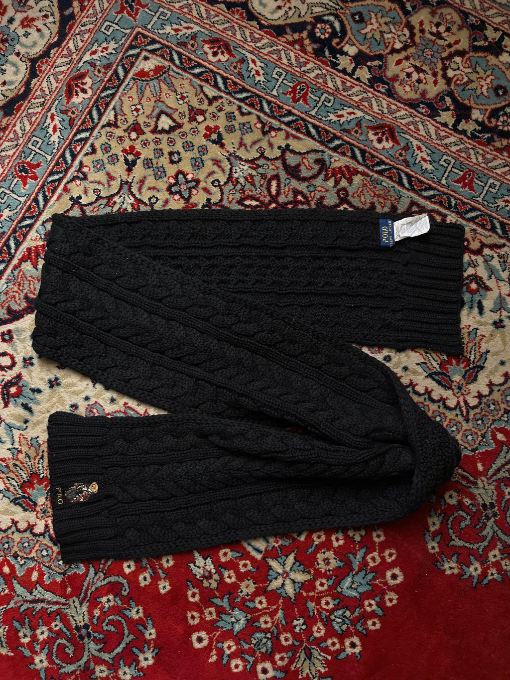Polo Ralph Lauren Embroidered Tuxedo Polo Bear Black Knit Scarf