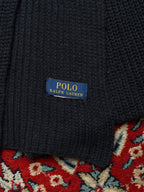 Polo Ralph Lauren Embroidered Puffer Bear Ribbed Knit Navy Scarf