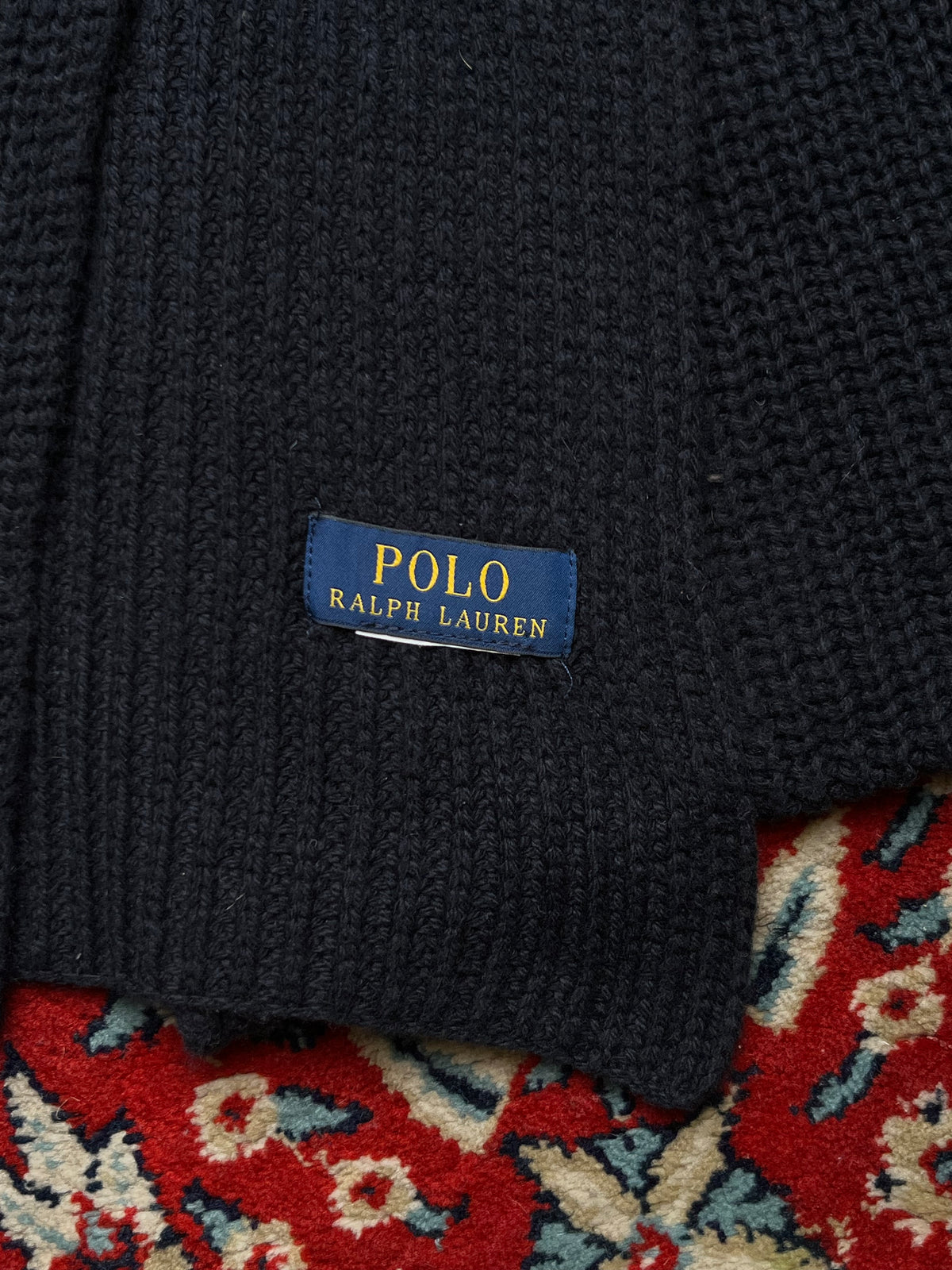Polo Ralph Lauren Embroidered Puffer Bear Ribbed Knit Navy Scarf