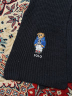 Polo Ralph Lauren Embroidered Puffer Bear Ribbed Knit Navy Scarf