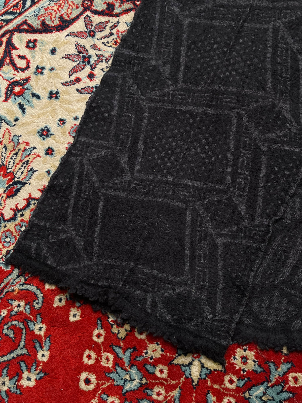 Versace Greek Key Geometric Monogram Wool Knit Fringed Scarf