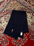Polo Ralph Lauren Embroidered Sport Bear Ribbed Wool Navy Scarf