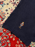 Polo Ralph Lauren Embroidered Sport Bear Ribbed Wool Navy Scarf