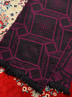 Versace Medusa Head Greek Key Wool Fringed Purple Black Scarf