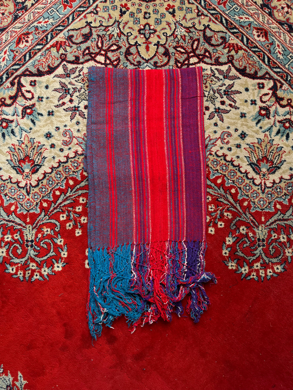 Boho Striped Woven Fringe Tassel Multicolor Scarf