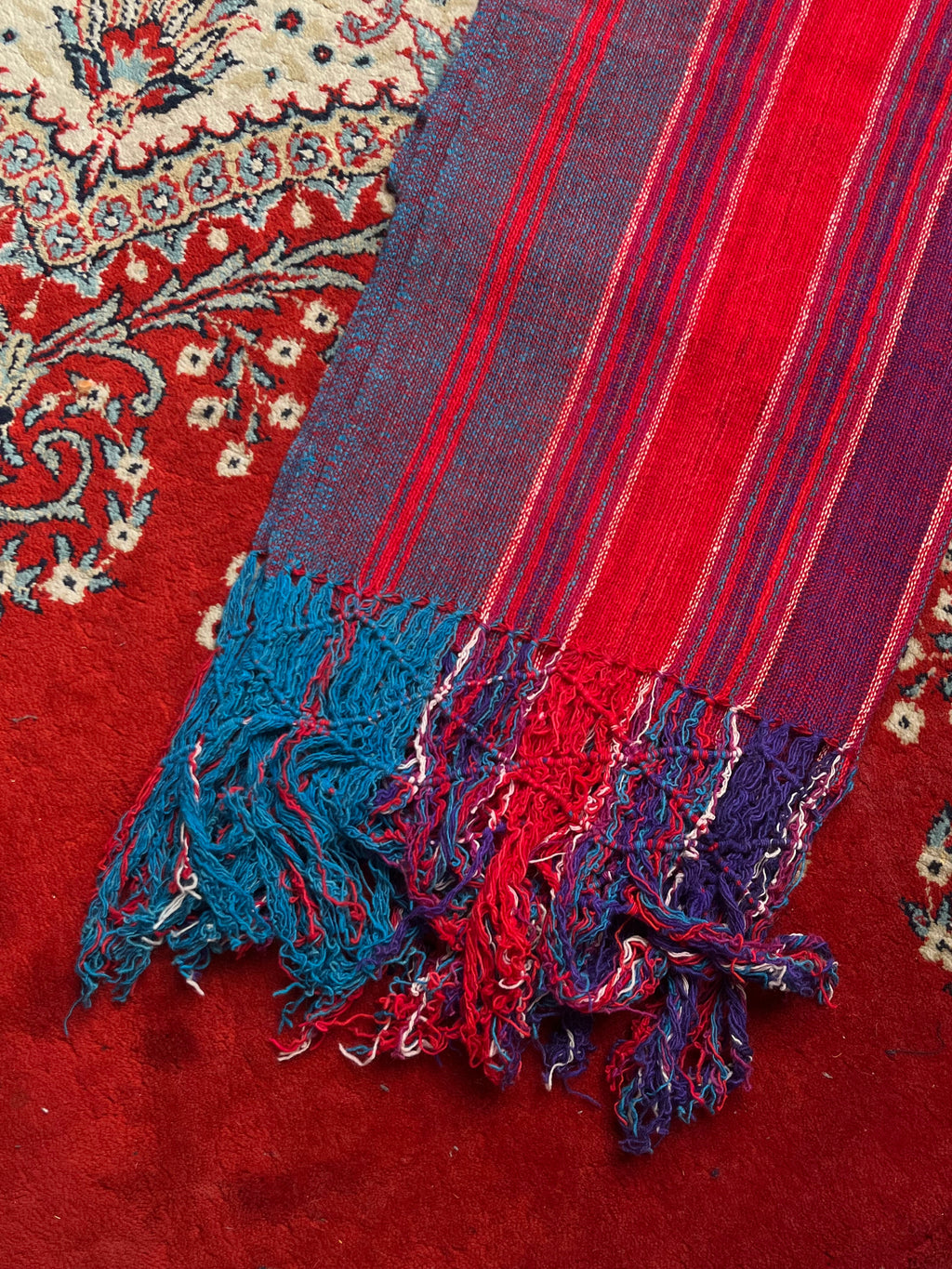Boho Striped Woven Fringe Tassel Multicolor Scarf