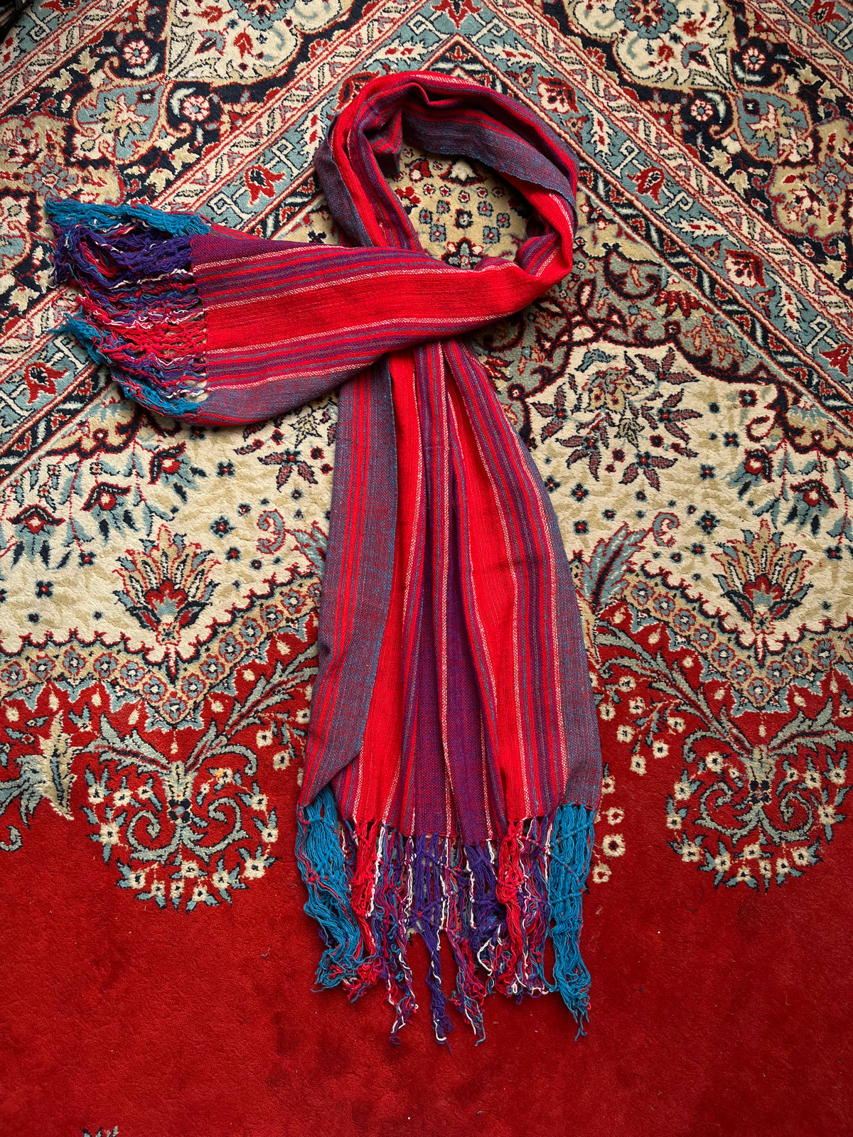 Boho Striped Woven Fringe Tassel Multicolor Scarf