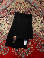 Polo Ralph Lauren Embroidered Coffee Hot Drink Bear Black Ribbed Knit Scarf