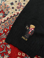 Polo Ralph Lauren Embroidered Coffee Hot Drink Bear Black Ribbed Knit Scarf