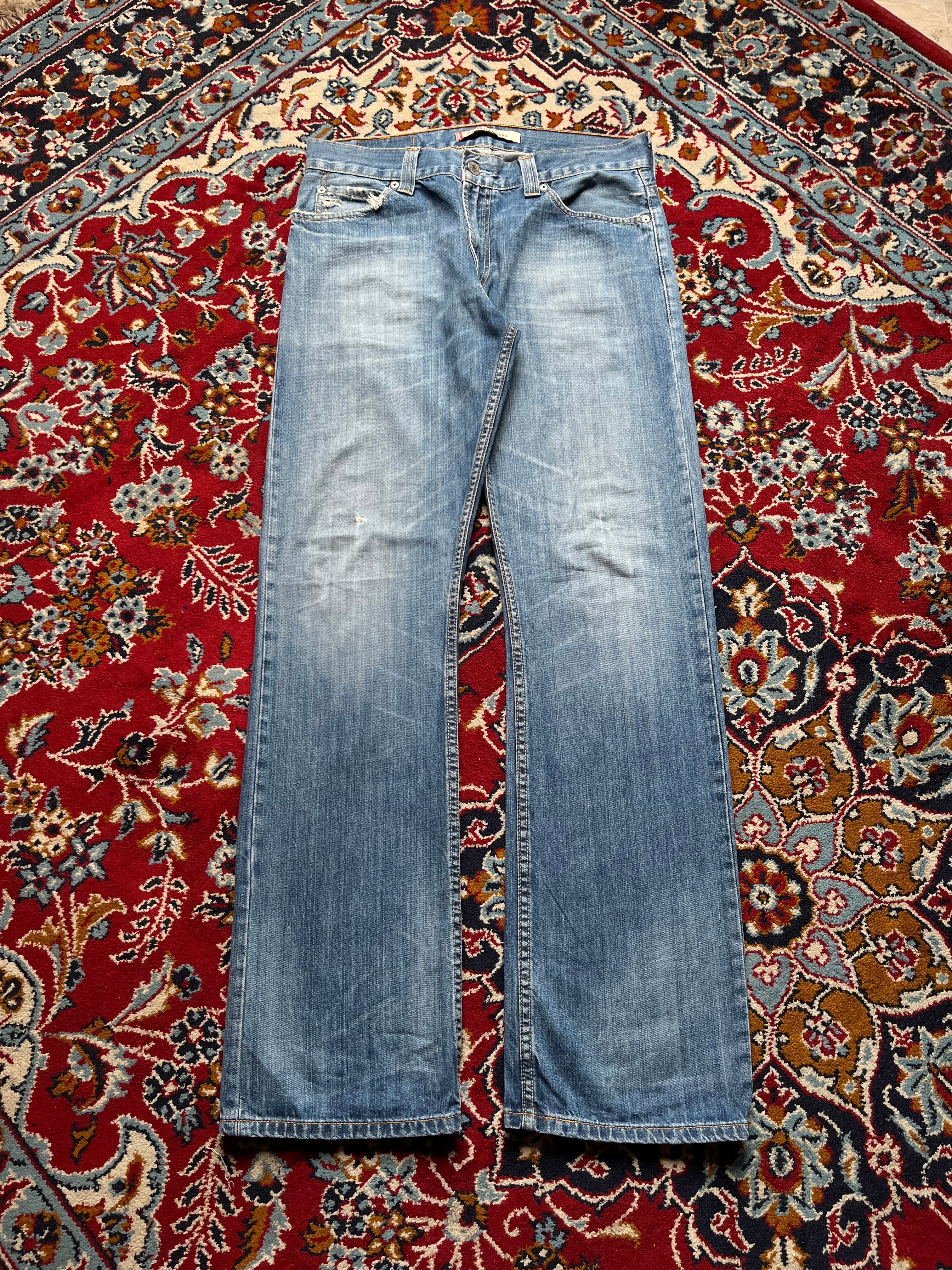 Vintage Levi's 506 Standard Distressed Blue WashED Straight BOOTCUT FIT JEANS - 34