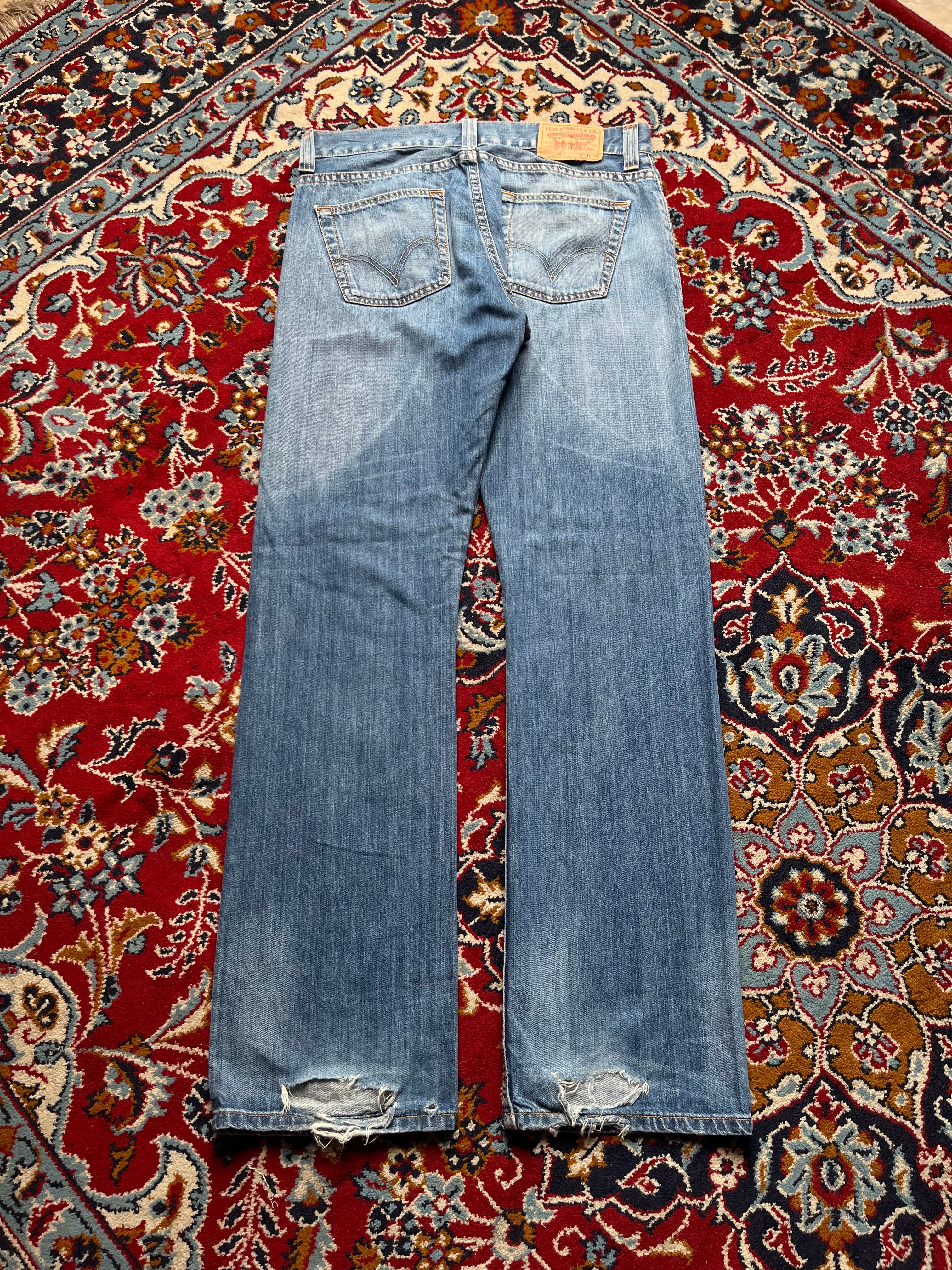 Vintage Levi's 506 Standard Distressed Blue WashED Straight BOOTCUT FIT JEANS - 34