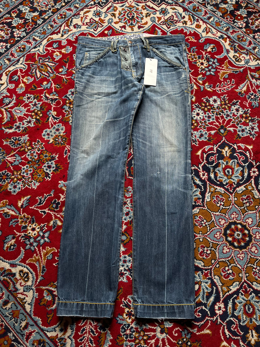 Vintage Zuelements Blue WashED Distressed Straight FIT JEANS - 34