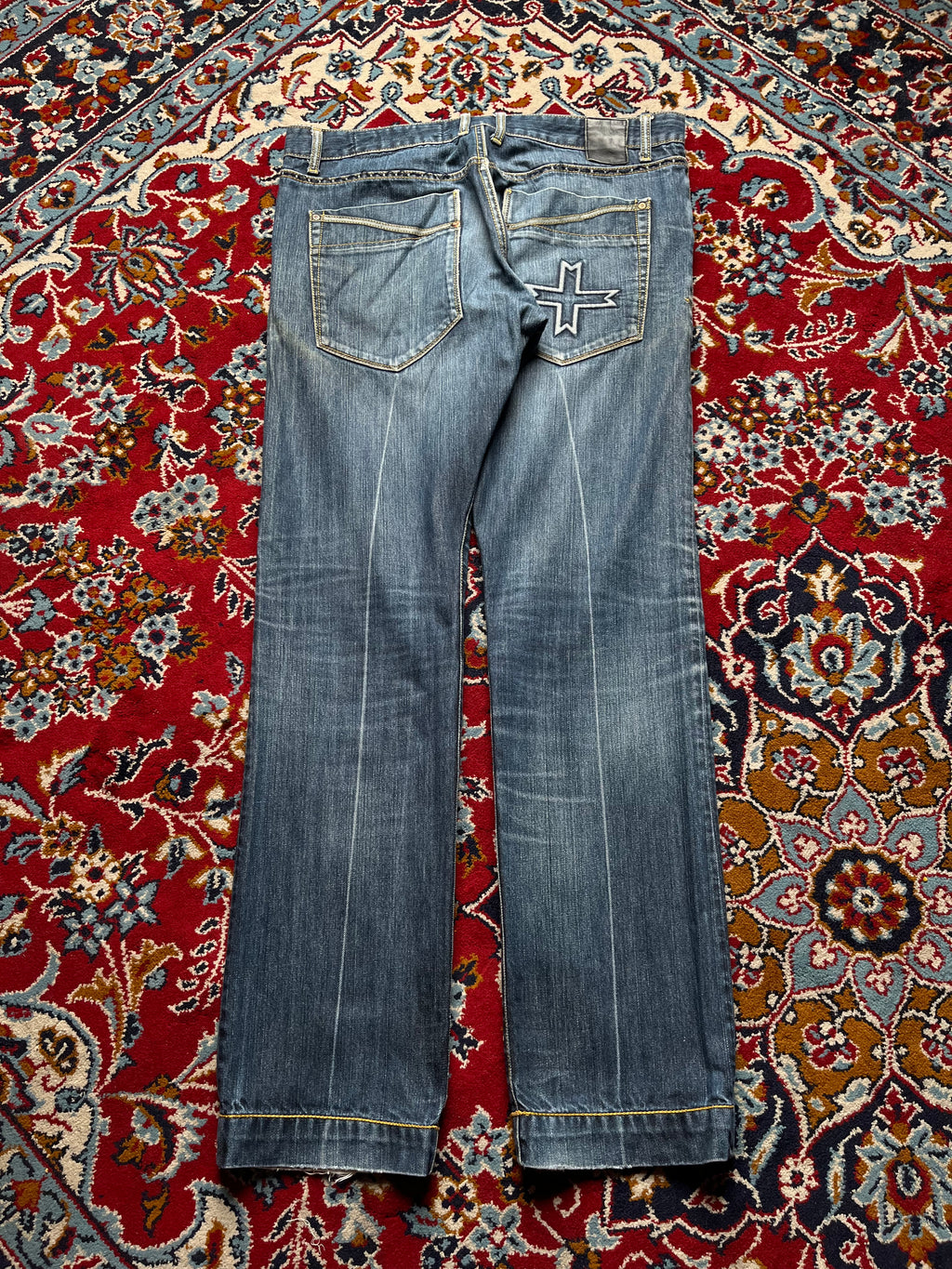 Vintage Zuelements Blue WashED Distressed Straight FIT JEANS - 34