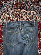 Vintage Zuelements Blue WashED Distressed Straight FIT JEANS - 34