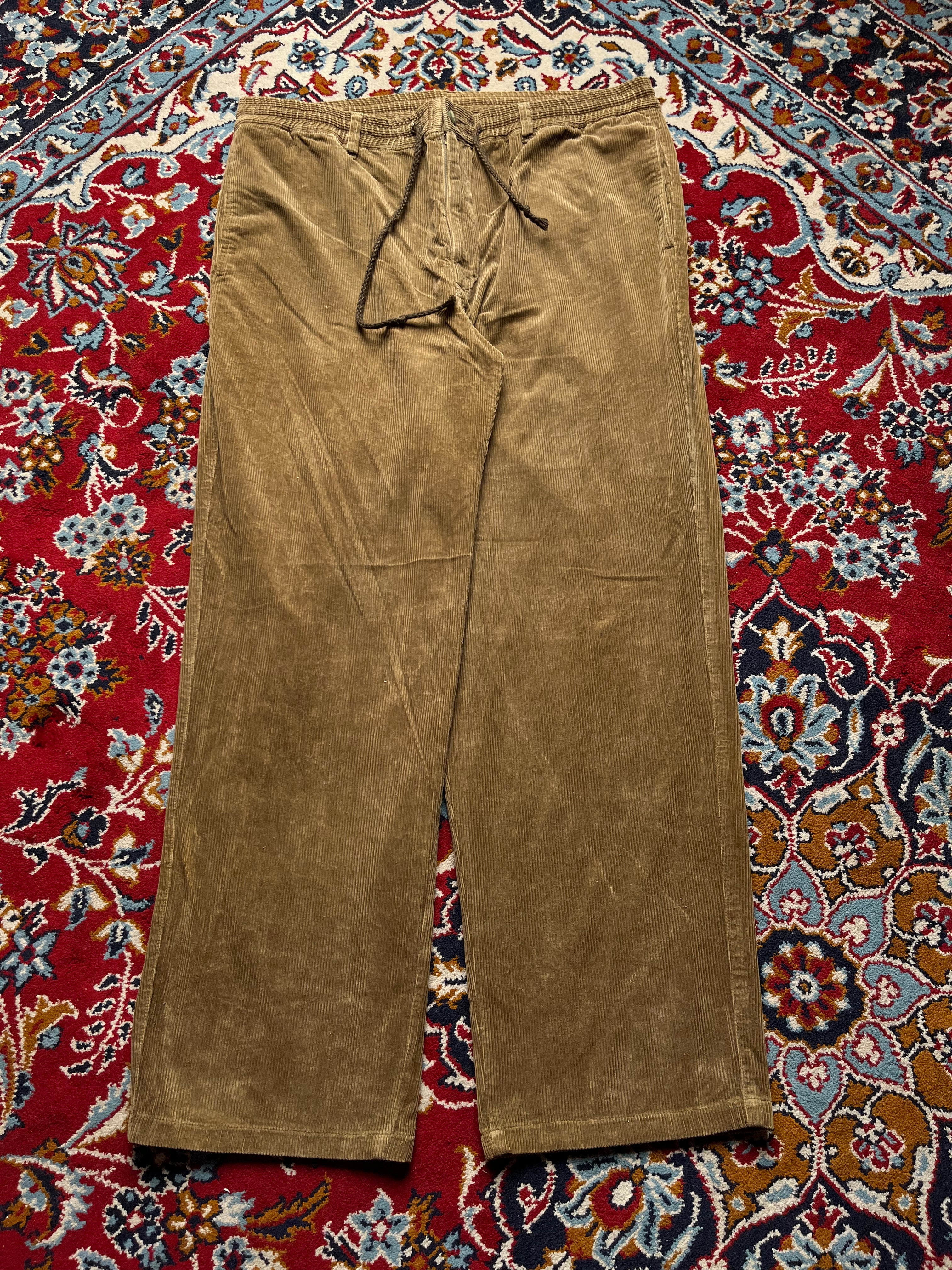 Vintage Uniqlo Corduroy Elastic Waist Wide FIT Casual Brown PANTS - 36
