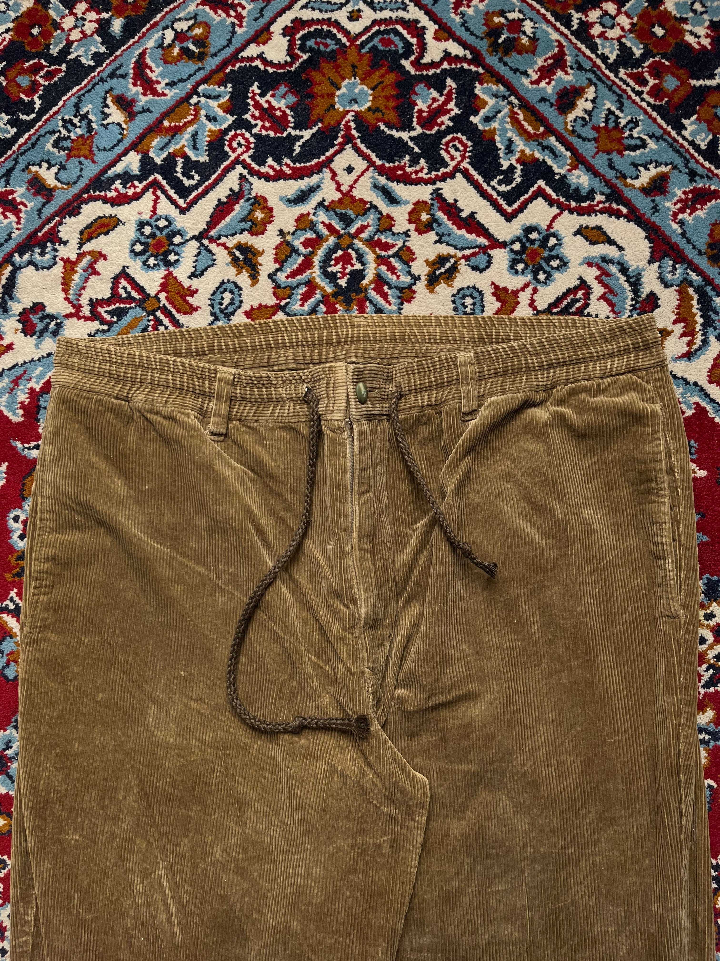 Vintage Uniqlo Corduroy Elastic Waist Wide FIT Casual Brown PANTS - 36