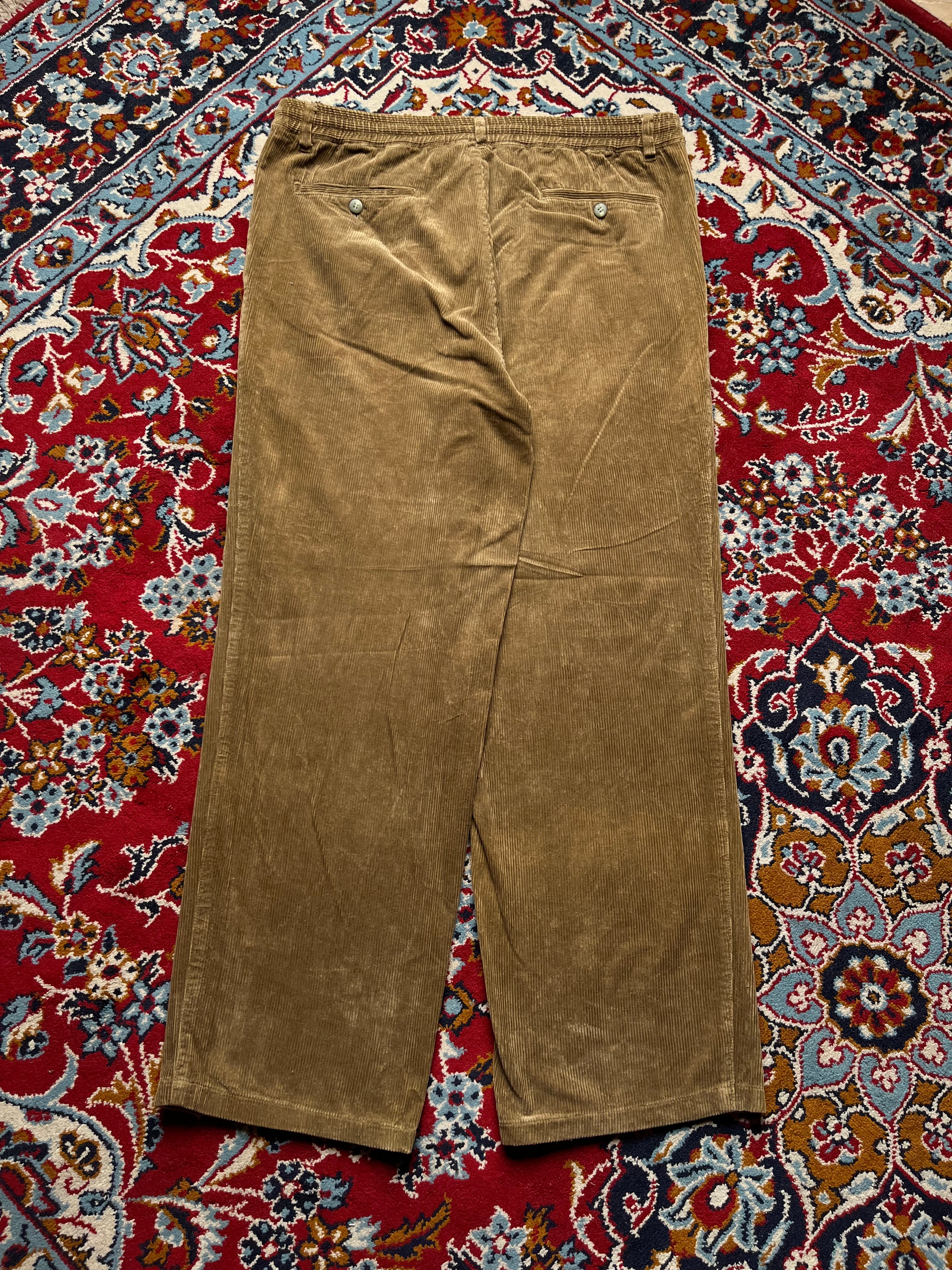 Vintage Uniqlo Corduroy Elastic Waist Wide FIT Casual Brown PANTS - 36