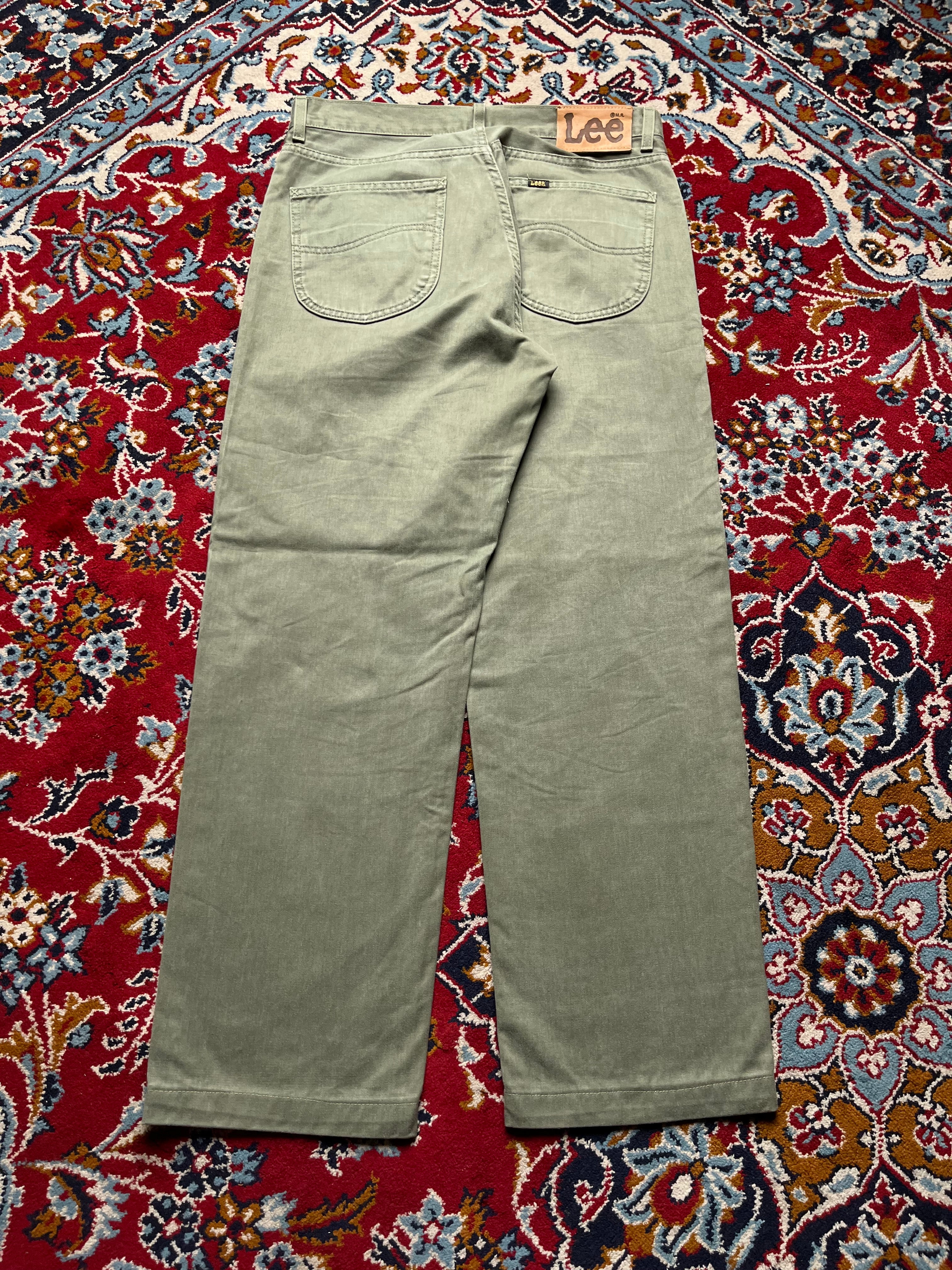 Vintage Lee RMR Olive Green Cotton Straight FIT Casual PANTS - 32