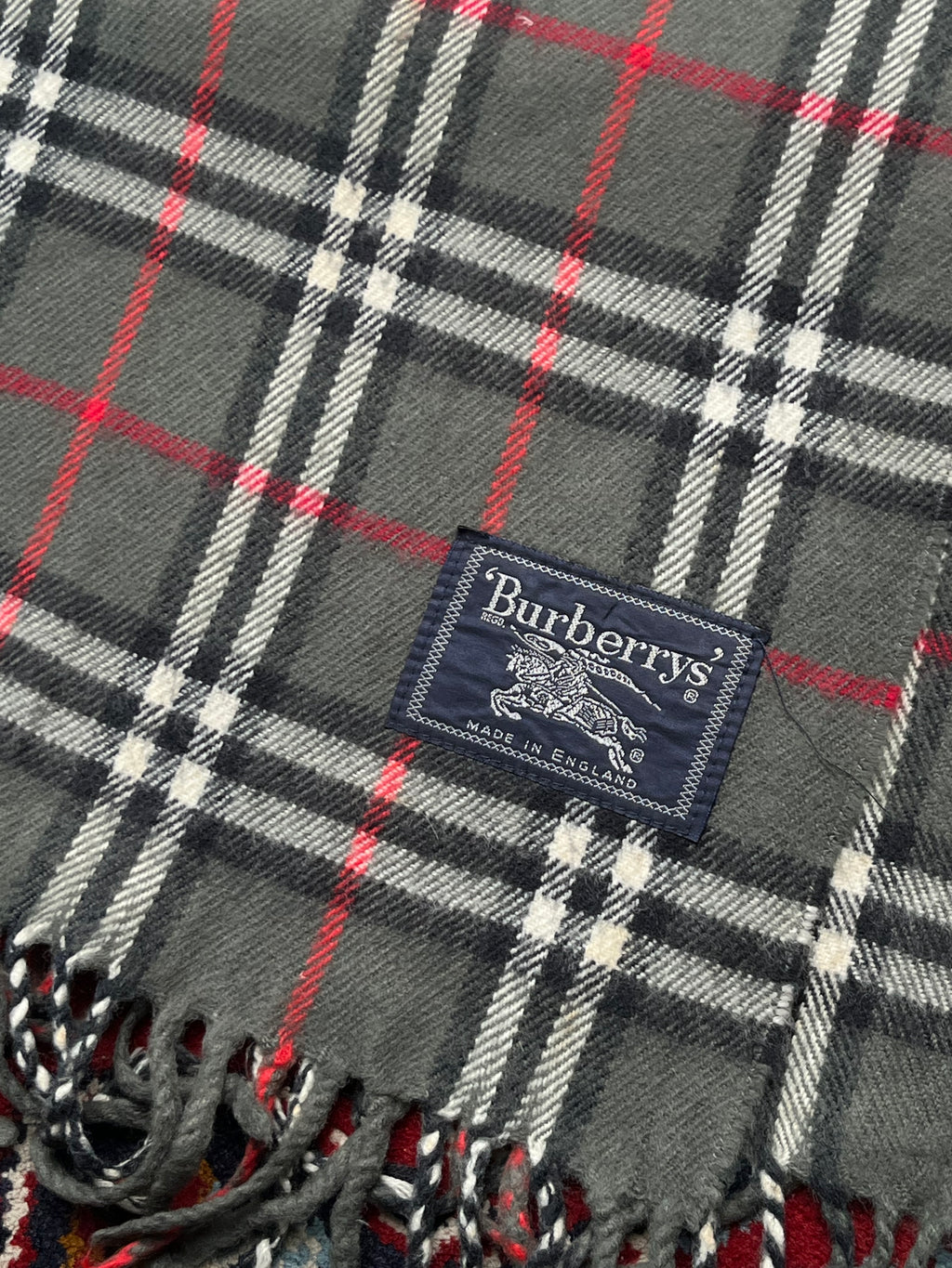 BURBERRYS Vintage Nova Check Wool Fringe Muffler