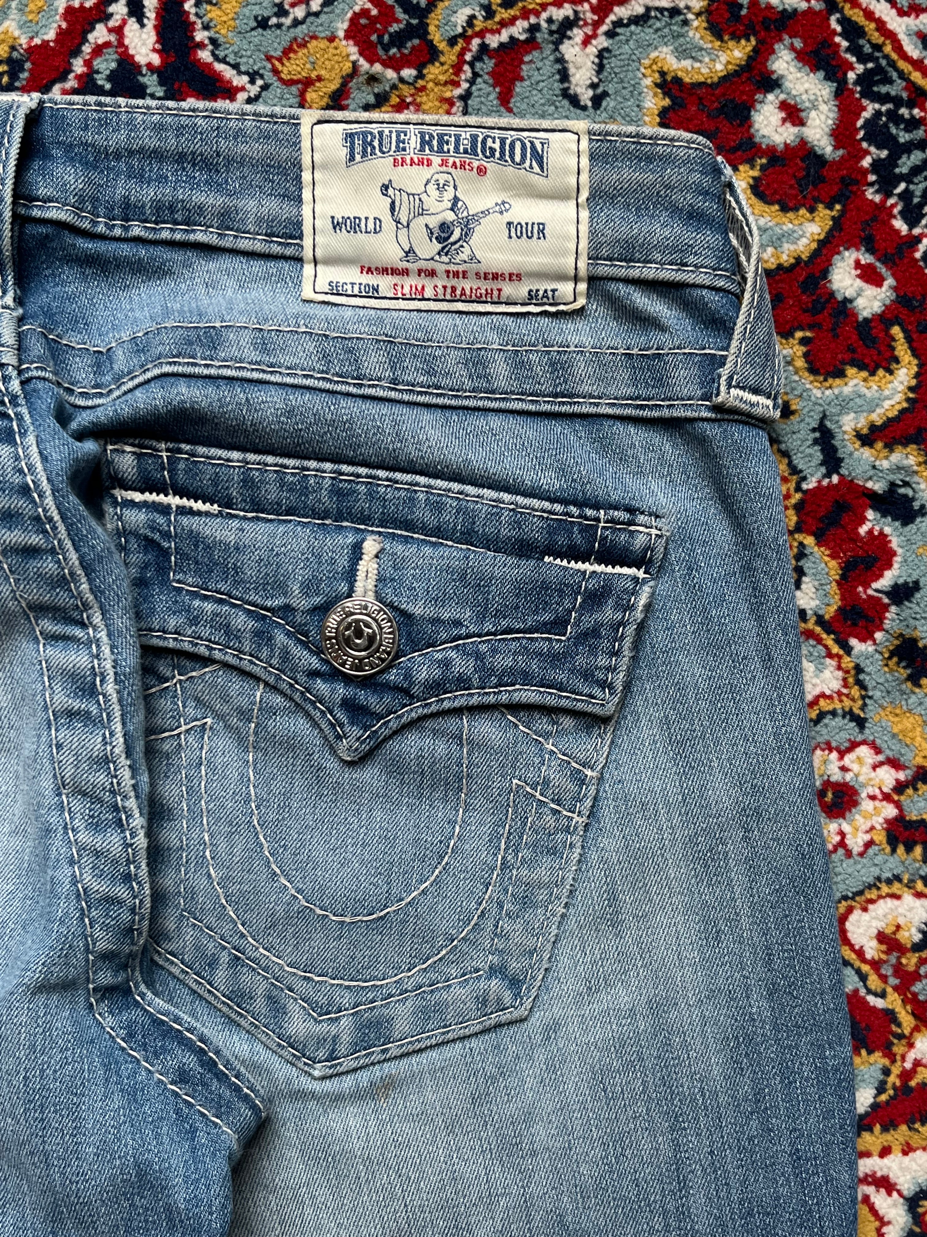 True Religion World Tour Slim Straight Blue Washed JEANS - 28